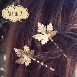 Setof2 Gold Fall Maple Leaf Barrette Hair Pin New